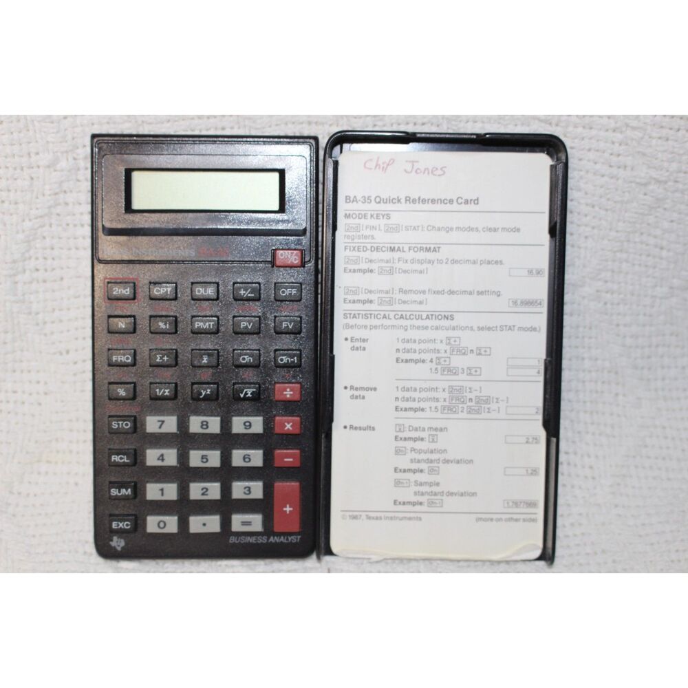 Texas Instruments BA-35 Business Calculator W Lid & Cover (Pre-Owned)(Tested)